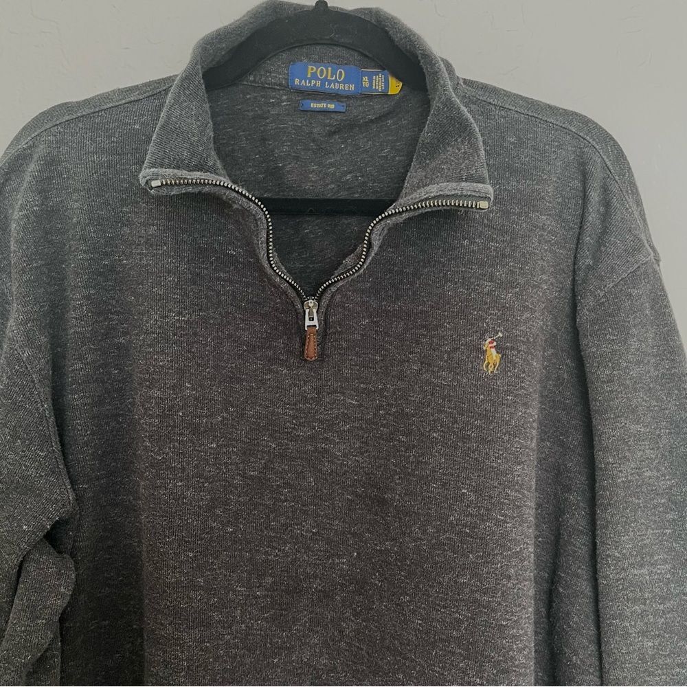 Polo Ralph Lauren XL Tall Estate Rib Cotton Quarter Zip Pullover Sweater Grey